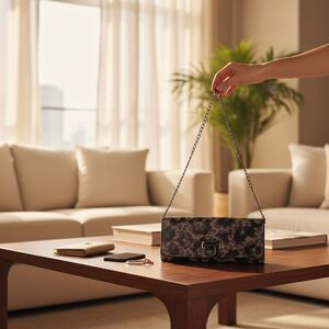 ALDO Leopard Print Chain Shoulder Clutch Bag Black Gray Animal Print Purse